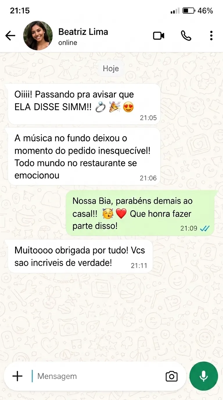 Depoimento real de cliente no WhatsApp