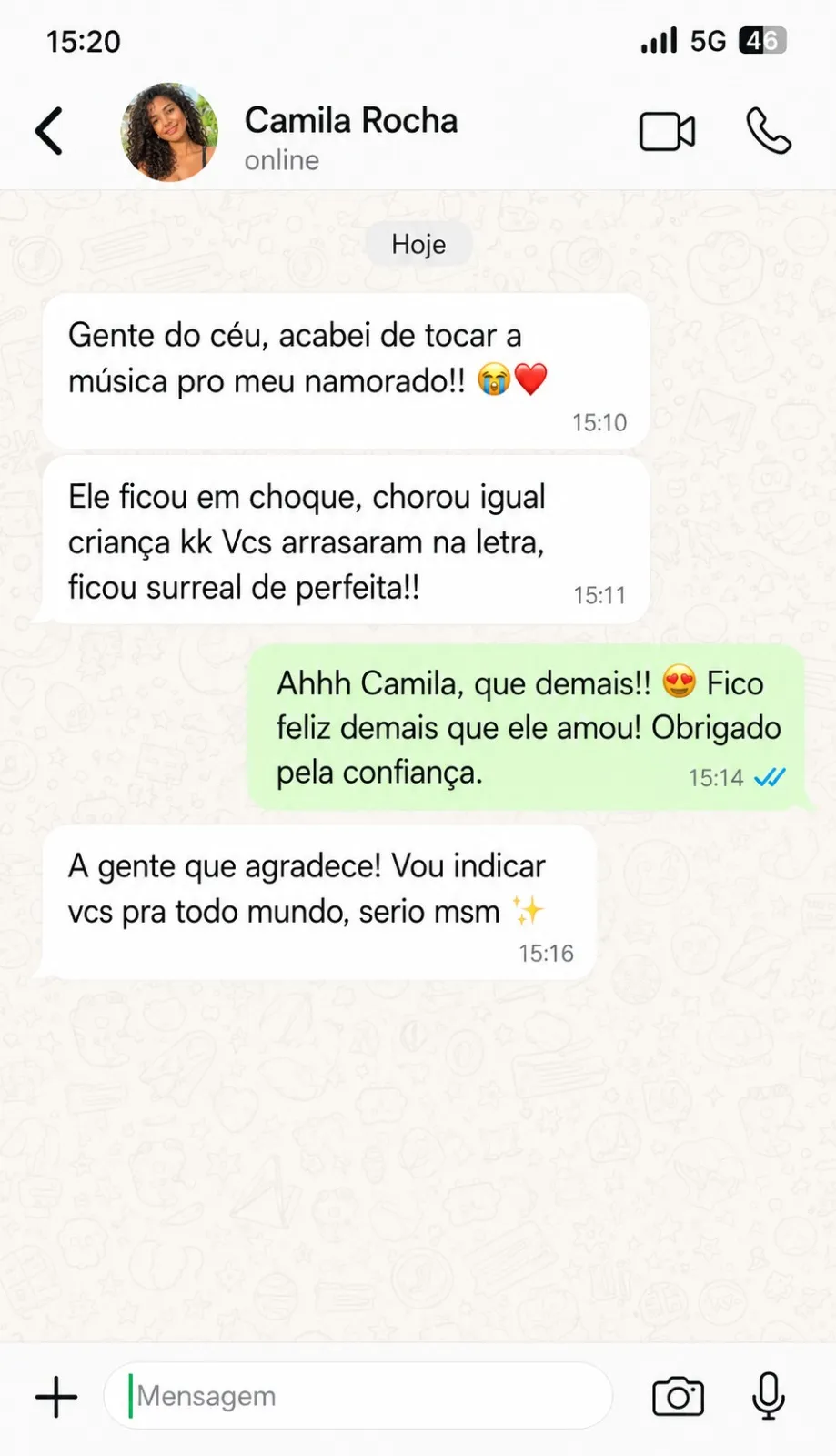 Depoimento real de cliente no WhatsApp