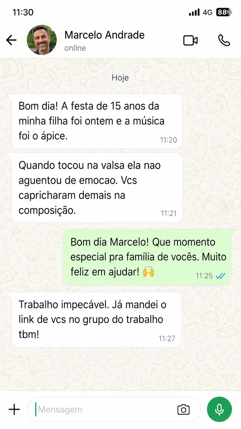 Depoimento real de cliente no WhatsApp