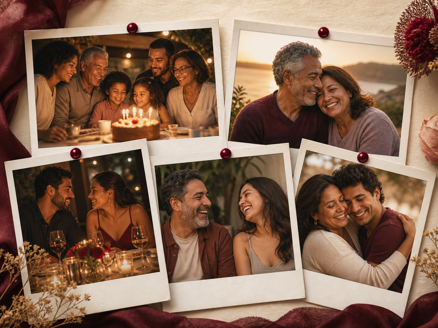 Colagem de momentos felizes entre famílias, casais e pessoas queridas