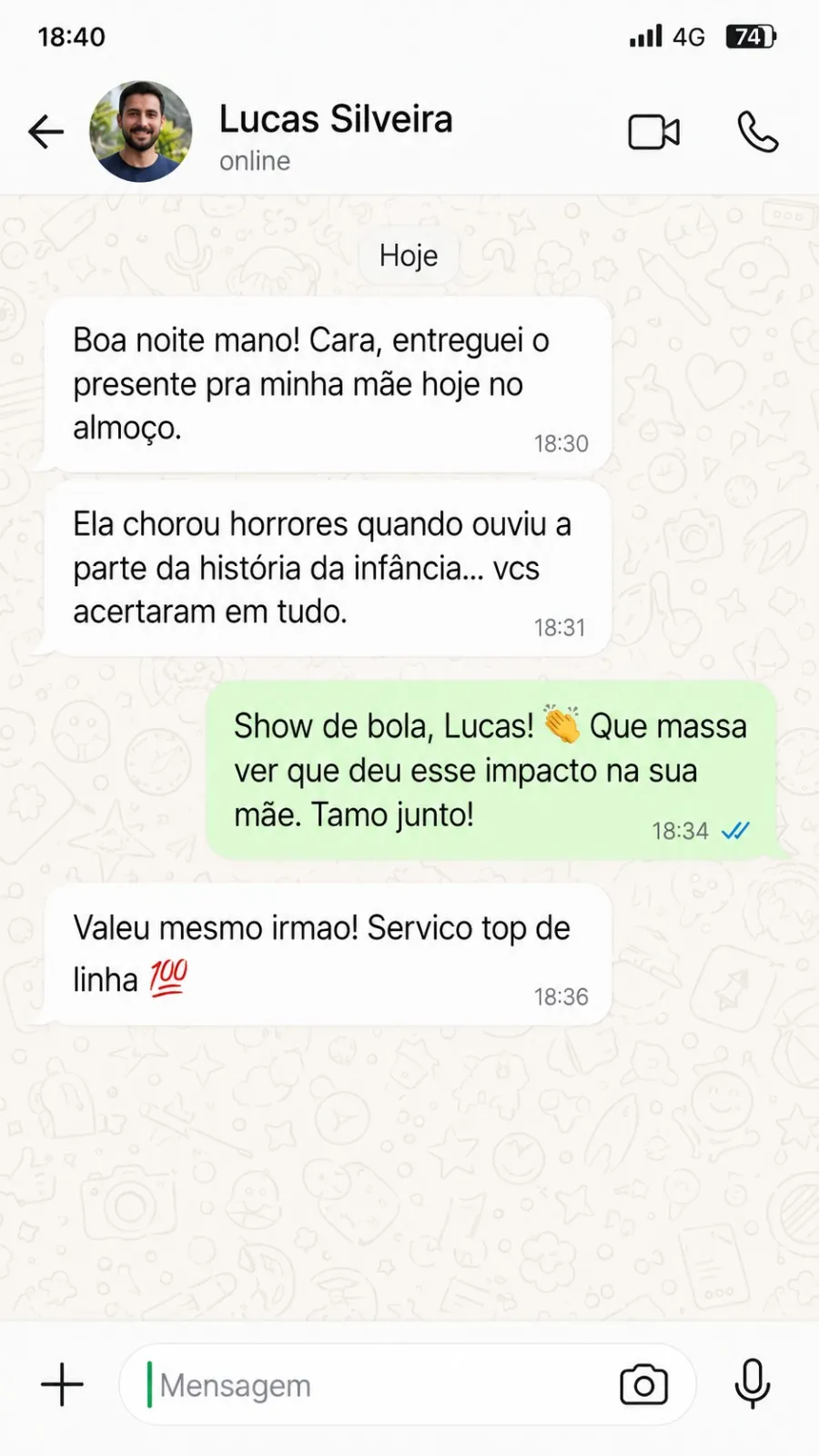 Depoimento real de cliente no WhatsApp